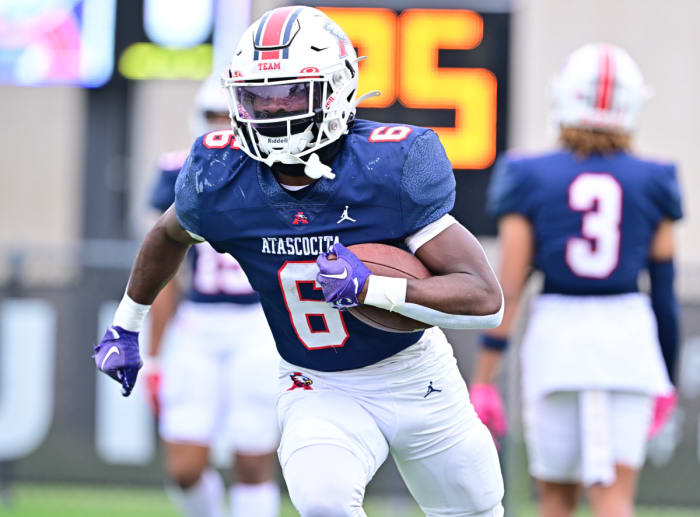 Atascocita running back Tory Blaylock warms up during the 2023 postseason.